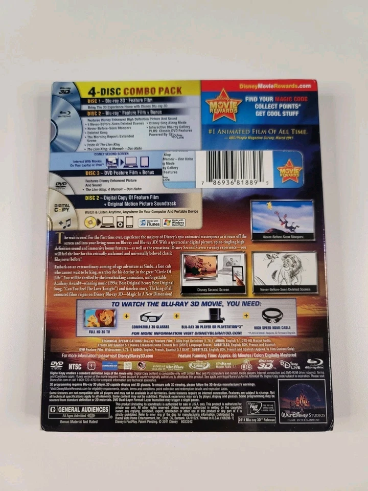 The Lion King 3D: Diamond Edition Target Exclusive Rare (3D/Blu-ray/DVD) New - Image 2 of 4