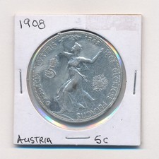 1908 AUSTRIA SILVER 5 CORONA