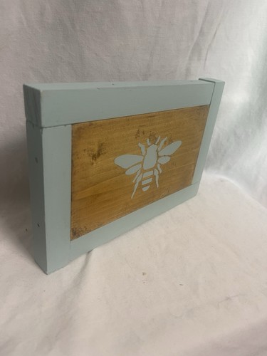 Handmade wooden blue Bee art cottage farmhouse spring summer decor Shelf Sitter - Picture 2 of 6