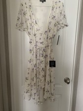 Lulu's Ivory Floral High Low Wrap Dress Size XL Cap Sleeves 100%Polyester     B1