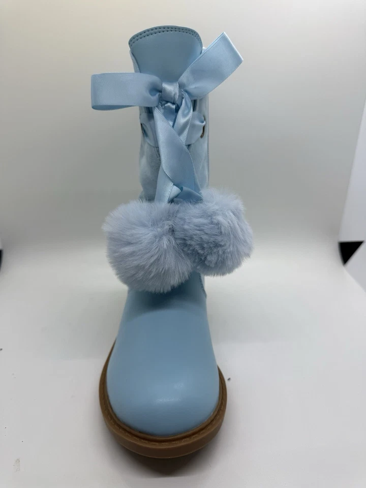 Niñas Botas de Invierno Azules Talla 13 ZBY Imitación Piel Pom Pom Arco Cremallera Lateral Cálidas Zapatos para Nieve Foto 2 de 4