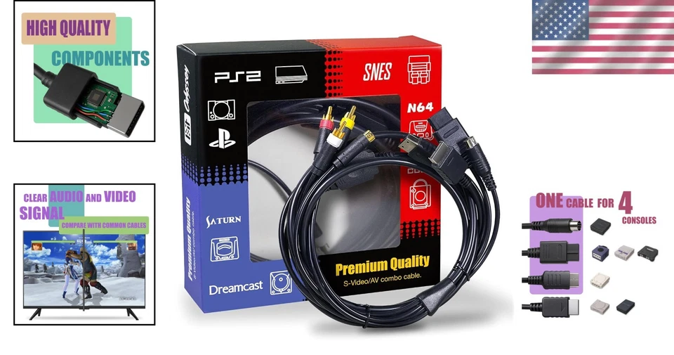 Versatile 6 ft S-Video AV Cable for SNES, N64, PS1 with Gold-Plated Connectors - Image 2 of 4