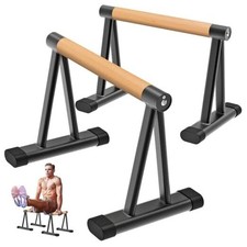 Push Up Bar, 12'' High Parallettes Bars with 8 Rubber Feet  Wooden handle