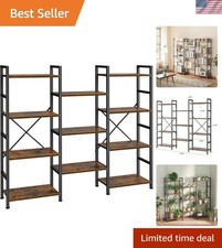 Triple Bookshelf, Bookcase with 11 Open Display Shelves, Wide Book Shelf Book...