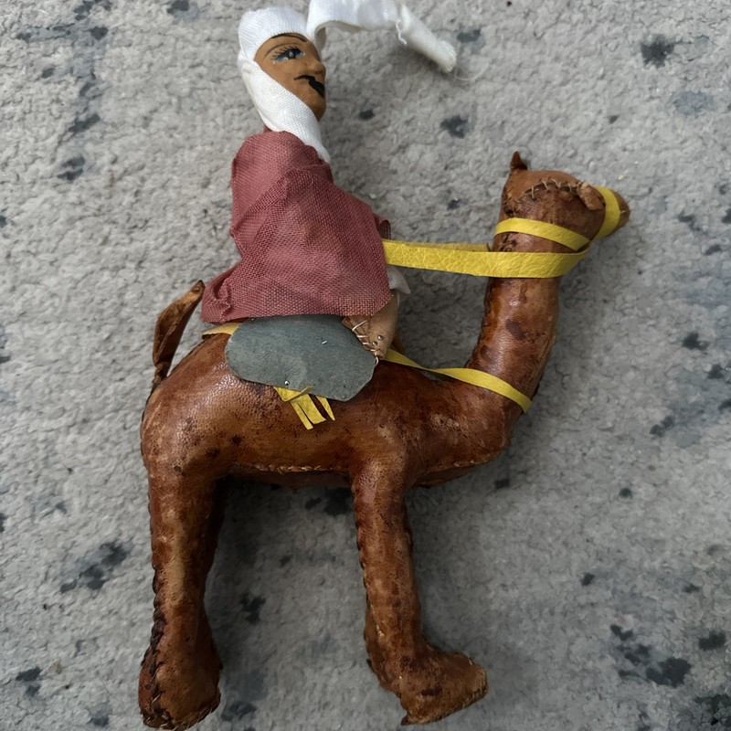 Vintage Leather Camel & Rider Figurine – Middle Eastern Handmade Decor