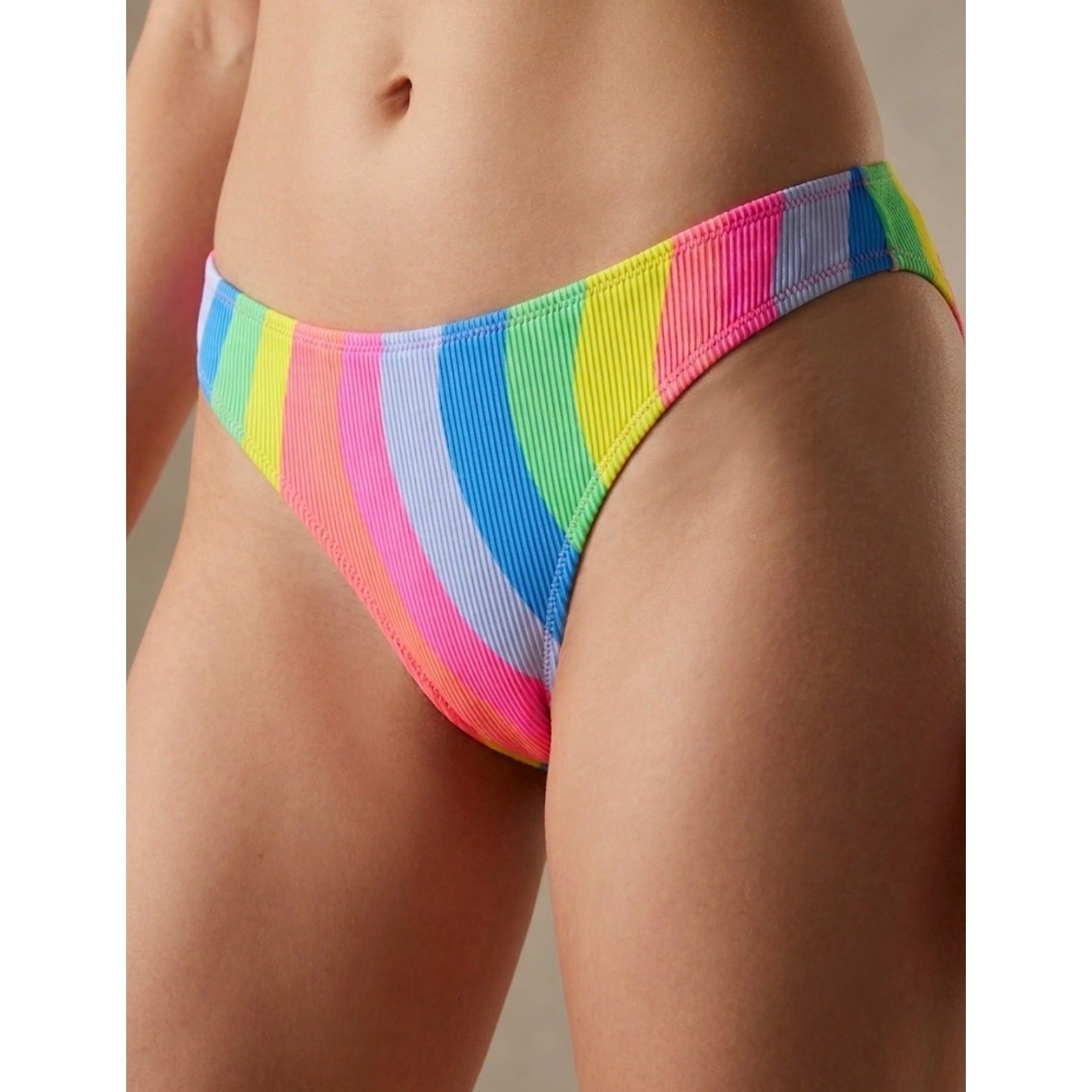 Hurley Soft Waves Moderate Bikini Bottom Rainbow Stripe Ribbed XL New