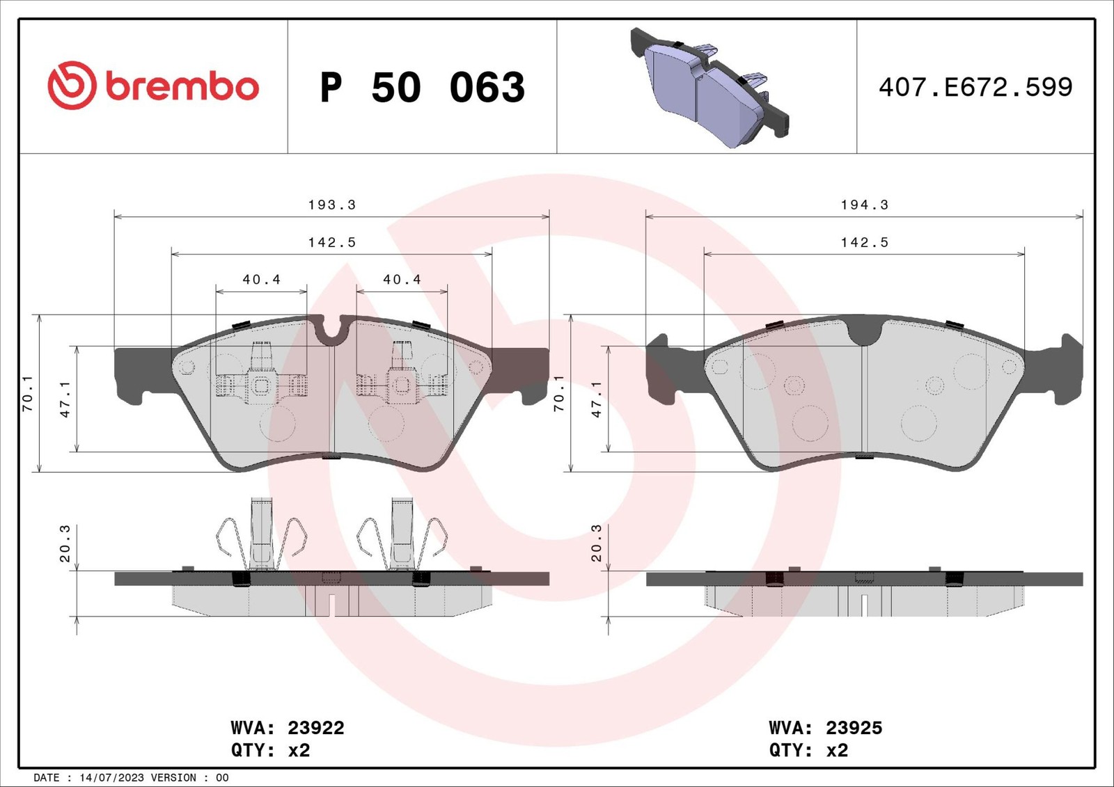 Plaquettes de frein Brembo P 50 063 longue durée pour éviter la poussière de jante