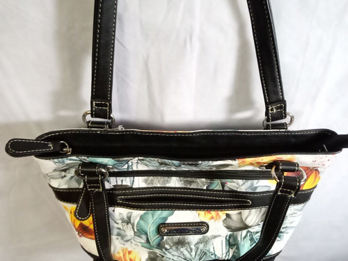 Borsa a tracolla Stone Mountain USA, stampa floreale/bordo nero, doppie cinghie, zip... - Foto 8 di 13