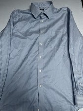Pronto Uomo Men s Non Iron Shirt 16.5 34/35 Long Sleeve Blue Stripped Button Up