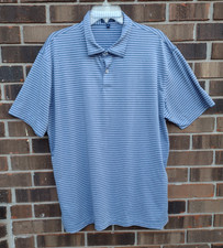 Peter Millar Golf Polo Shirt Performance Blue Stripe Stretch XL Crown Crafted