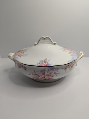 Vintage Royal Albert Blossom Time Covered Casserole Dish Bowl Gold Trim