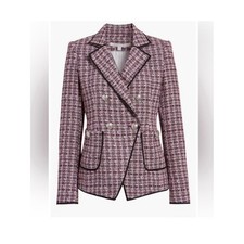 VERONICA BEARD Theron Tweed Double Breasted Blazer Jacket Pink Black Trim Sz 6