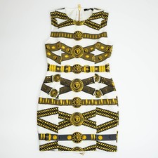 Versus Versace Womens Dress Mini Dress Belt Print White Gold Vintage Designer