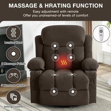 Massage Swivel Recliner Chair heated sofa w/Side Pocket Cup Holders and USB