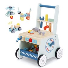 2-in-1 Baby Push Walker - Wooden Push Walker and Tool Toy for Babies - Toddler L