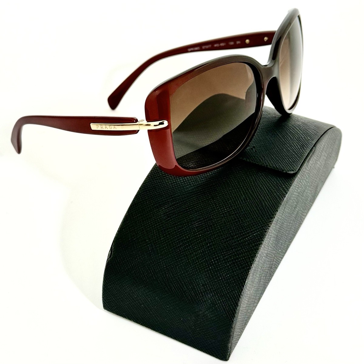 Prada SPR 080 5Z017 Large Oversized Burgundy Sunglasses Brown
