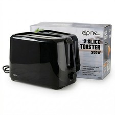 2 Slice Bread Toaster 700W Black Pop Up 6 Browning Control Removable Crumb Tray