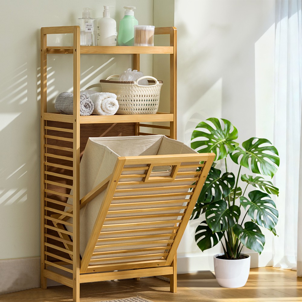 Laundry Hamper with 2-Tier Towel Shelves Tilt Out Basket Laundry Basket Storage 