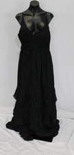Azazie Women's Nathalia A-Line Bow Floral Burnout Dress EH6 Black Size A16 NWT