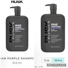 Rusk VHAB Purple Shampoo & Conditioner/Cool,Bright Blonde 33.8 oz Duo Huge Size