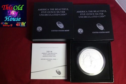 ATB US MINT 2014 5oz .999 FINE SILVER COIN NIB COA ONE OWNER UTAH ARCHES