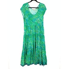 Soft Surroundings Scoop Neck Cap Sleeve Tiered Midi Dress Womens Sz PXL Green