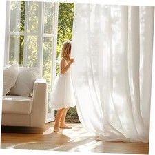 White Sheer Curtains 72 inch Long - 52"W x 72"L Pack of 2 Alabaster White