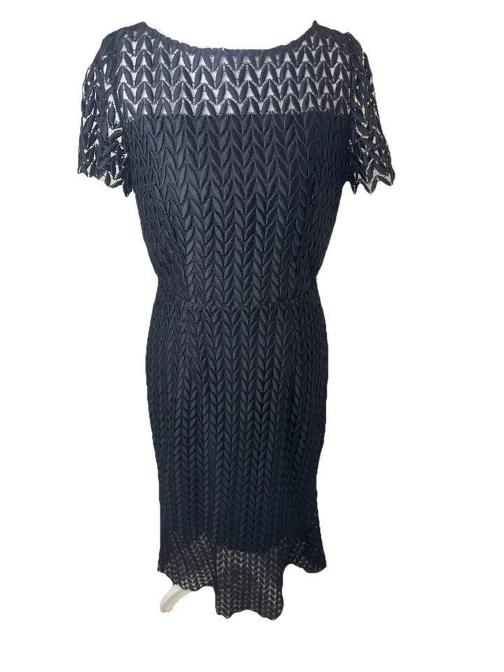 Vestido Midi Feminino Kay Unger Preto Tatum Floral Renda Tamanho 6 Novo com etiquetas MSRP $248 - Imagem 2 de 4