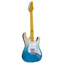 J&D ST-Flame Blue E-Gitarre, ST-Style, Lindekorpus, Ahornhals, 22 Bünde, HSS