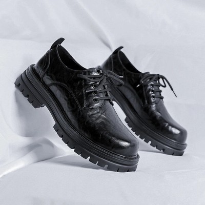 Men's Dress Leather Shoes Round Toe Wedding Shoes Lace Up Height Increasing 