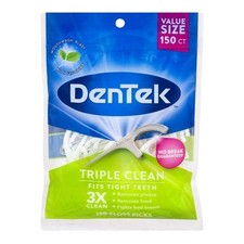 DenTek Triple Clean Floss Picks Mouthwash Blast with Fluoride 150 Ct Value Size