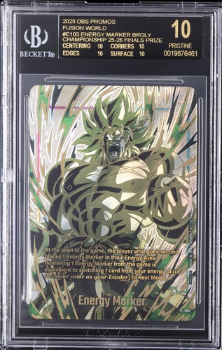2025 DBS PROMOS FUSION WORLD #E103 ENERGY MARKER BROLY BGS 10 BLACK LABEL