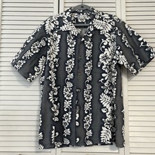 VTG 90s Made in Hawaii Aloha Shirt XL Charcoal Black Hibiscus Pattern Match