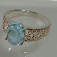 Elegant Sterling Silver Filigree Ring with Blue Topaz Gemstone - Vintage Size 7