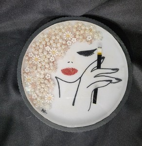 Handcrafted, Signed Contemporary Decorative Resin Tray With Faux Pearls, And...