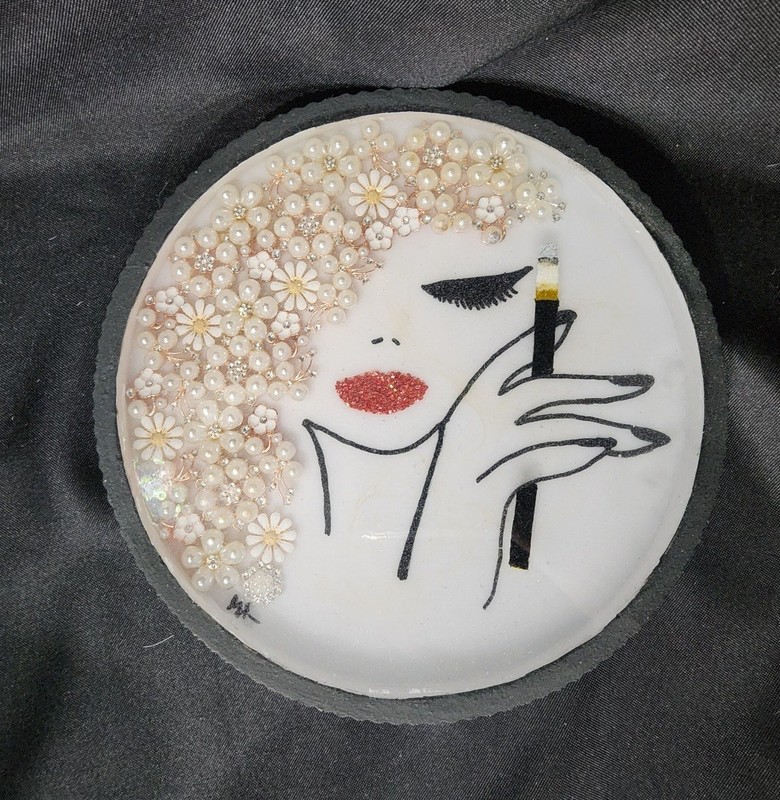 Handcrafted, Signed Contemporary Decorative Resin Tray With Faux Pearls, And...