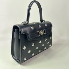 NEW Versace Crystal Medusa 95 Studded Top Handle Shoulder Bag Black Lamb