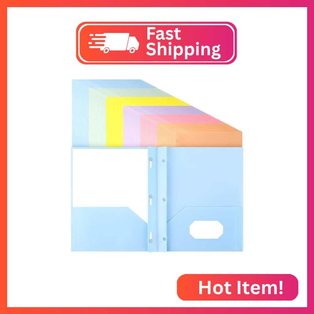 Cholemy 72 Pack Plastic Pocket Folders with Prongs Bulk,Vibrant