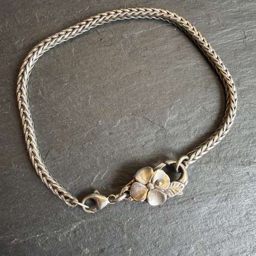 Vintage Trollbead LAA Sterling Silver 925 Charm Bracelet Flower Authentic 8” CP2