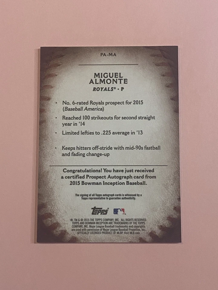Miguel Almonte 2015 Bowman Inception Auto Autograph  - Image 3 of 3