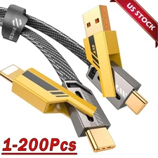 3Ft 65W 4 in 1 Multi Charging Cable Flat Braided USB C Charge Cord Transfer Lot