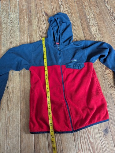 Patagonia Boys Micro D Snap-T Fleece Jacket Size M 10 Blue Red Full Zip Hooded - Picture 5 of 13