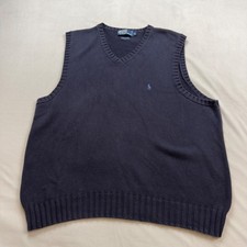 Polo Ralph Lauren Men's XL Navy Blue V Neck Knit Vest Sweater 100 Cotton EUC