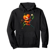 Funny Pumpkin Head Halloween Costume Baseball Pitcher Hoodie Tee Men Women