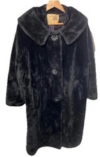 1950s Franklin Simon Borgana Fairmoor Black Faux Fur Coat Women s 39 Swing Warm