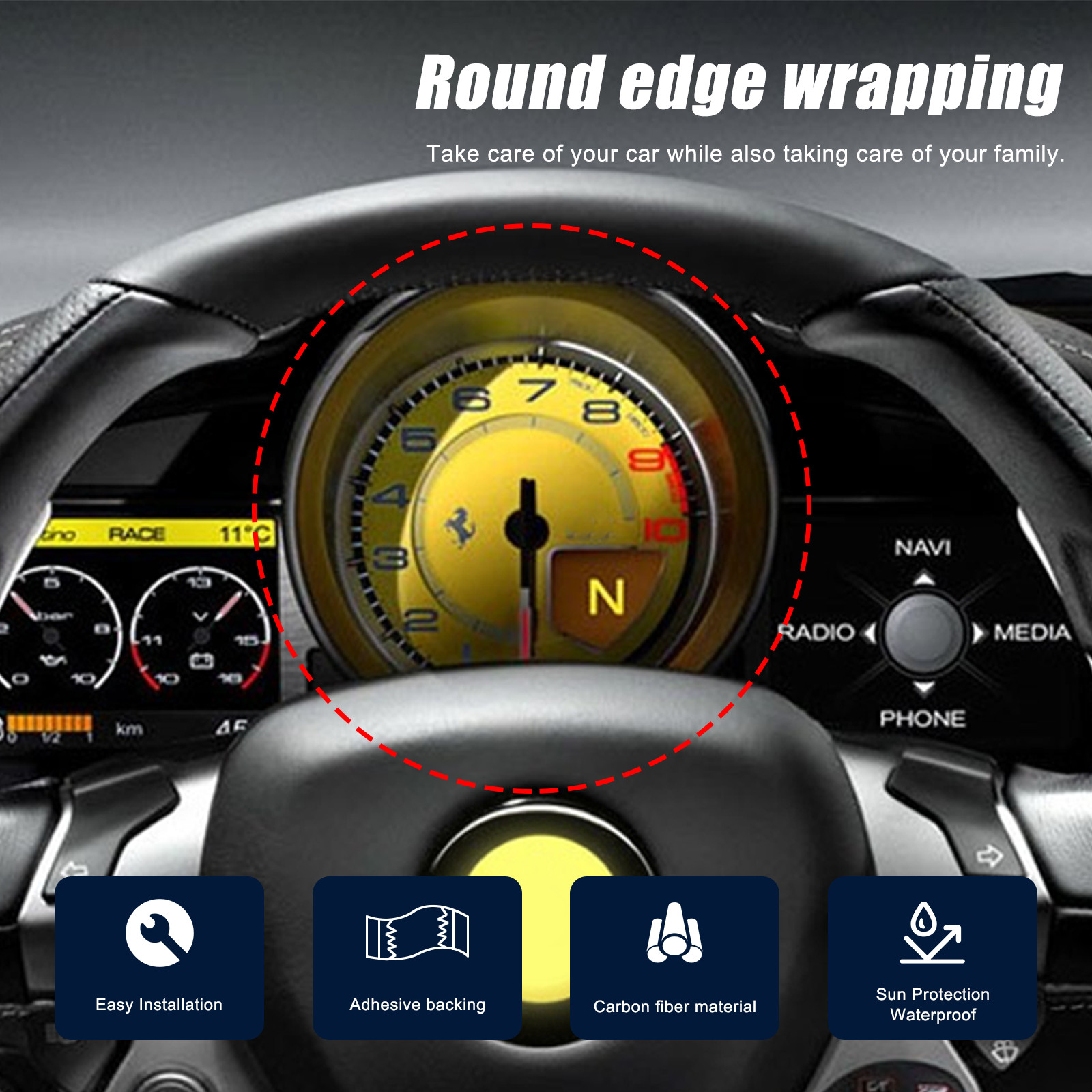Real carbon Fiber Instrument Cluster Accent Trim Cover Fits 2011-16 Ferrari 458-