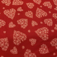 Vtg "Valentine" Floral Heart Fabric By Cranston White Floral Hearts On Red BTHY