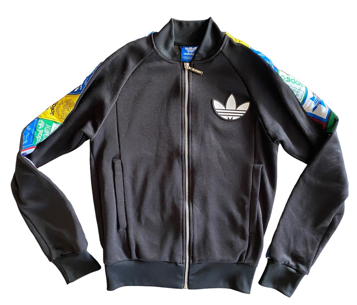 Adidas Originals Tape Label Black Print Track Jacket Size XS