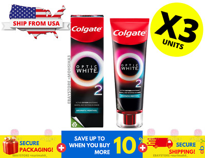 Pack of 3 Colgate Optic White O2 Whitening Toothpaste Active Oxygen Bubbles 85 g