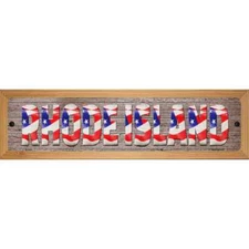 Rhode Island USA Flag Lettering Novelty Wood Mounted Small Metal Street Sign